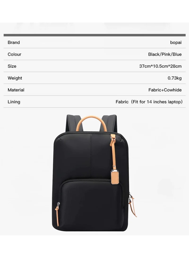 Bopai Black Premium Lightweight Slim Ladies Laptop Backpack Water Resistant Synthetic Leather Daypack for Casual/Office/School/College, BO-LB521, Black for Women | Best Price UAE