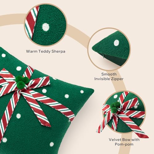 Phantoscope Pack of 4 Merry Christmas Throw Pillow Covers Soft Faux Fur Sherpa Christmas Pillow Covers Velvet Santa Tree Decorative Pillow Case Cushion Cover Green and White 18 x 18 inch - Image 3