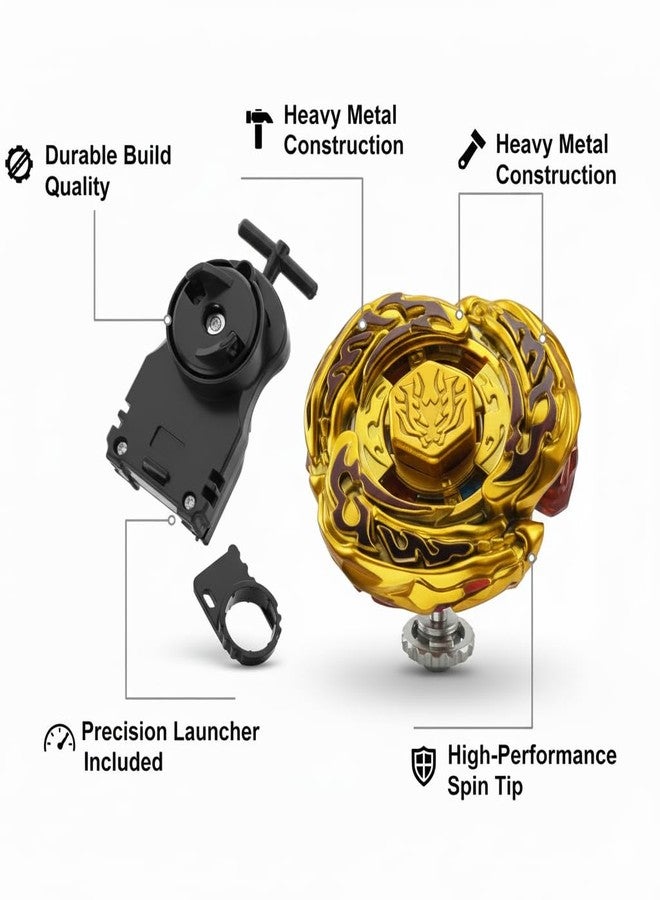 Funstars L-Drago Destroy F:S Metal Fury Spinning Top with String Launcher High-Performance Aluminum Alloy Build, Robust Plastic Components(Gold) - Image 2