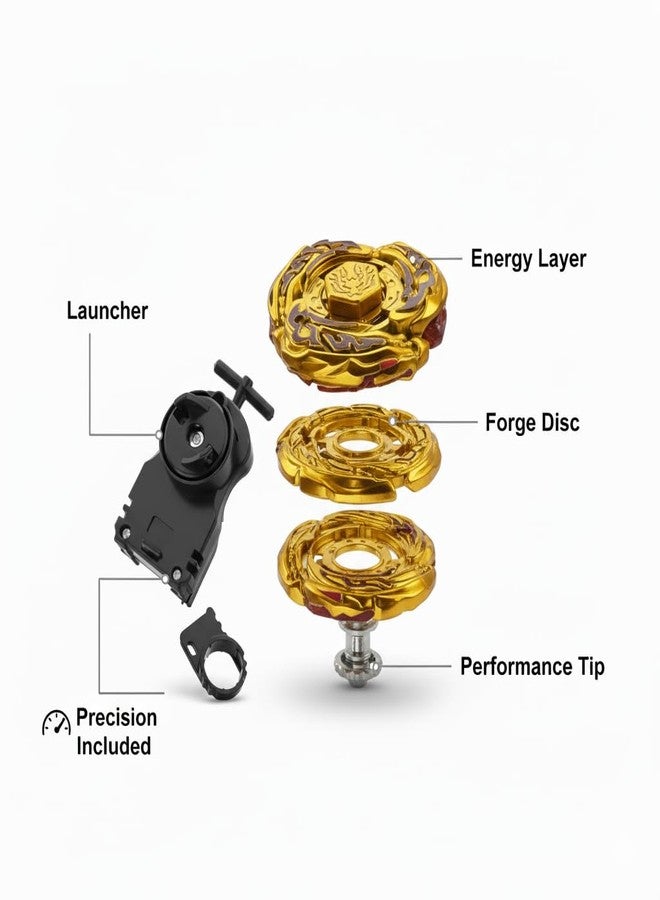 Funstars L-Drago Destroy F:S Metal Fury Spinning Top with String Launcher High-Performance Aluminum Alloy Build, Robust Plastic Components(Gold) - Image 3