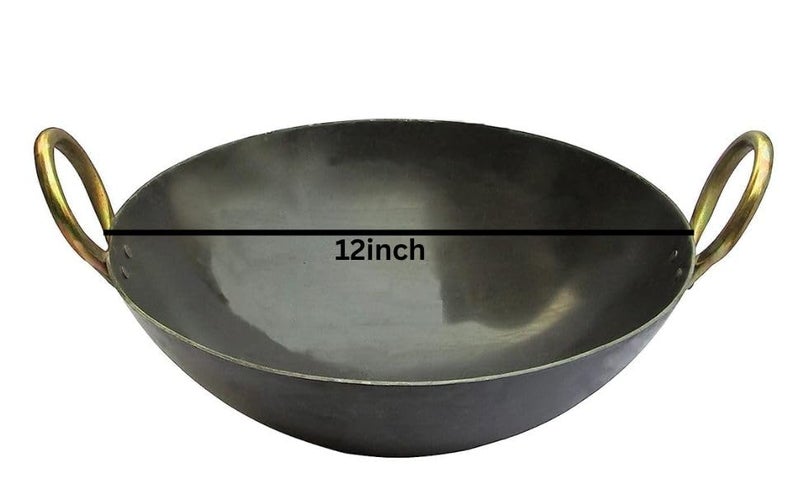 ZOOV ZOOV Deep Bottom Iron KadaiKadhai for Cooking Deep Frying with Strong Golden Rings 12inch kadai  - Image 2