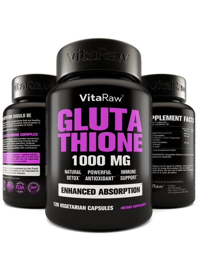 VitaRaw ???????????? 1000Mg Glutathione For Immune Support 100Mg Absorption Complex Reduced Glutathione Supplement With Alpha Lipoic Acid Brain Booster Glowing Skin Liver Support Pure L Glutathione - Image 1
