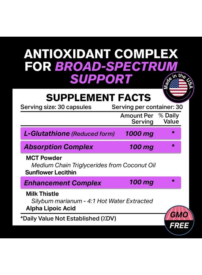 VitaRaw ???????????? 1000Mg Glutathione For Immune Support 100Mg Absorption Complex Reduced Glutathione Supplement With Alpha Lipoic Acid Brain Booster Glowing Skin Liver Support Pure L Glutathione - Image 3