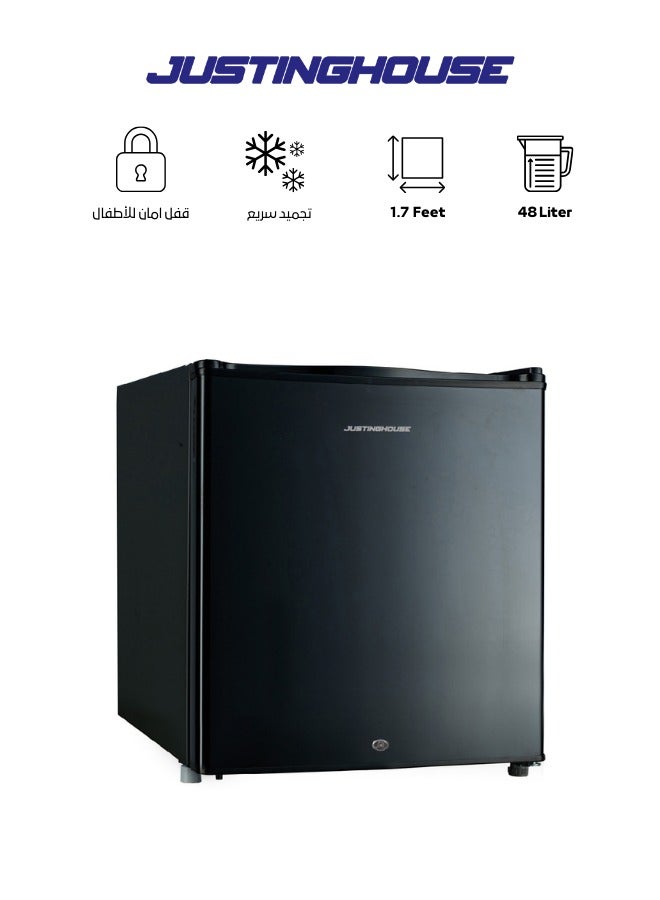 JUSTINGHOUSE MINI BAR REFRIGERATOR WITH TOP FREEZER, 1.7 CUBIC FT, COMPRESOR A+, JSRF-49D BLACK - Image 1