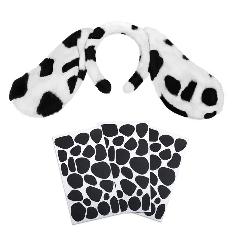 RechicGu 4 Dalmatian DIY Dog Ears Costume Accessory Headband Felt Spot Stickers Plush Puppy Halloween Party Dress Up Cosplay