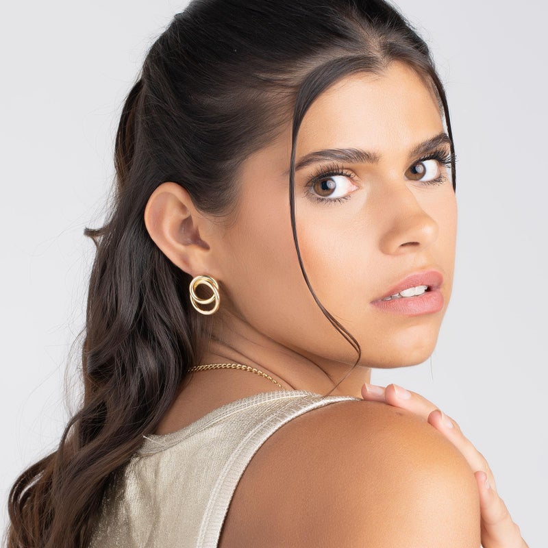 Barzel 18K Gold Plated Double Loop Dangling Earrings, High Polish Finish, Intertwined Design, Made in Brazil - Image 3