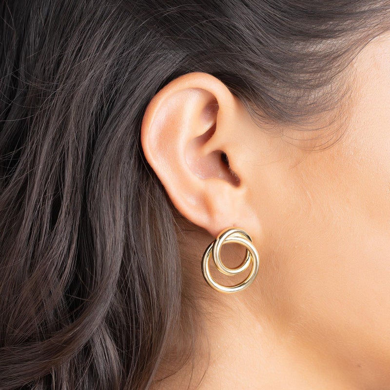 Barzel 18K Gold Plated Double Loop Dangling Earrings, High Polish Finish, Intertwined Design, Made in Brazil - Image 2