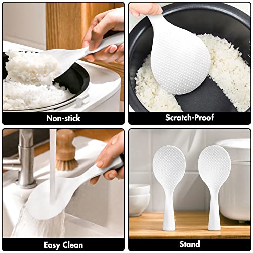 FireKylin 2 Pcs Plastic Rice Paddle,Non Stick Standing Rice Spoon Scooper Spatula,Heat Resistant Rice Cooker Spoon (White) - Image 4