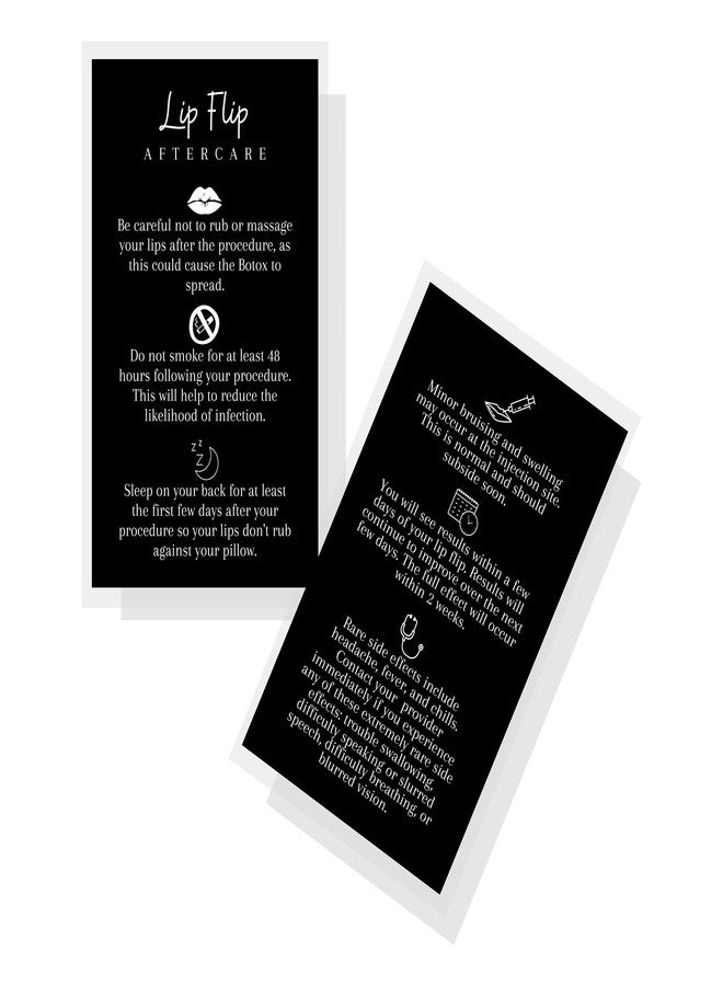 Lashicorn Lip Flip Aftercare Card | 50 Pack | Physical Printed 2x3.5” inches Business Card Size | Lip Filler Injections | Black with White Design - Image 1
