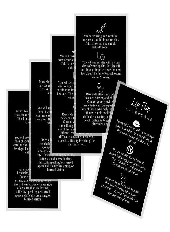 Lashicorn Lip Flip Aftercare Card | 50 Pack | Physical Printed 2x3.5” inches Business Card Size | Lip Filler Injections | Black with White Design - Image 4