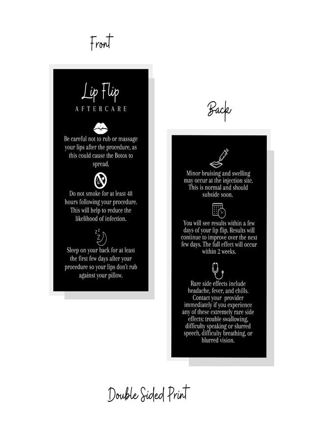 Lashicorn Lip Flip Aftercare Card | 50 Pack | Physical Printed 2x3.5” inches Business Card Size | Lip Filler Injections | Black with White Design - Image 3
