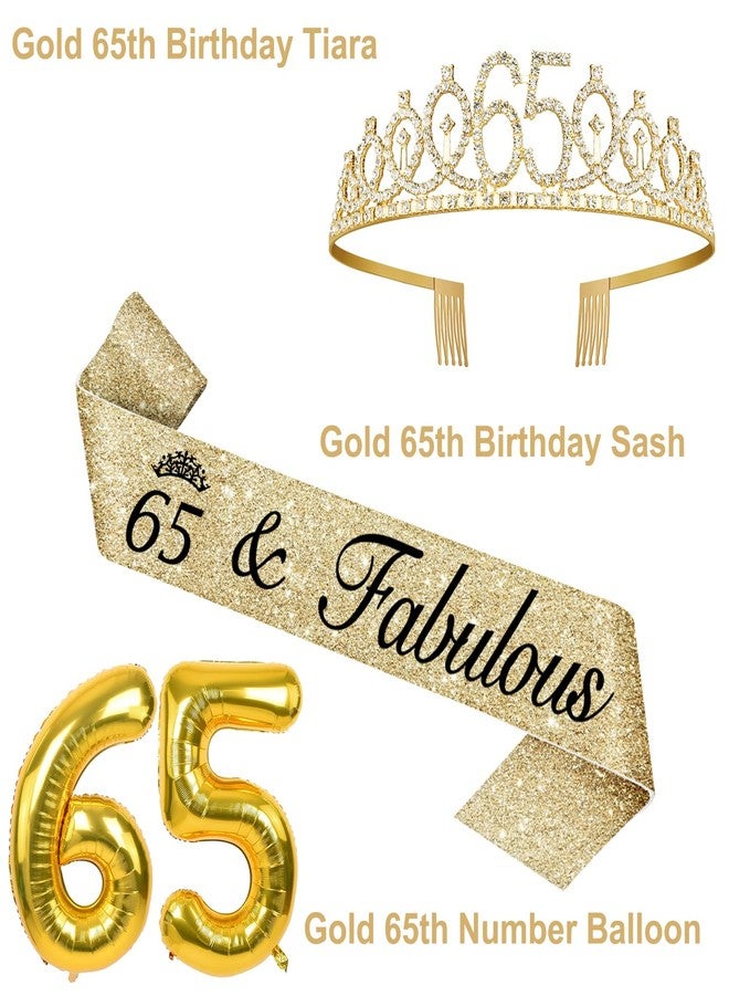 YeohJoy 65th Birthday Decorations for Women - Tiara, Sash, Candles, Cake Topper, Balloons, and Gifts - Image 3