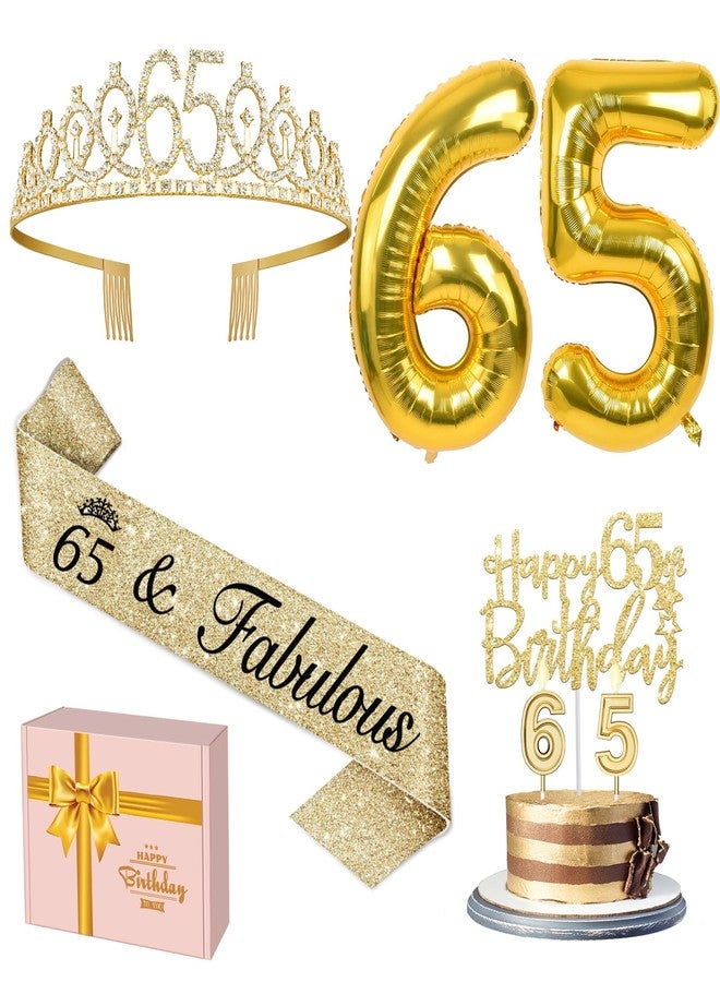 YeohJoy 65th Birthday Decorations for Women - Tiara, Sash, Candles, Cake Topper, Balloons, and Gifts - Image 1