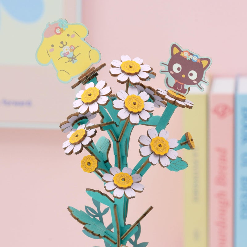 Hands Craft Hello Kitty and Friends Pompompurin & Chococat Chamomile â€“ 3D Wooden Flower Puzzle Kit â€“ Official Sanrio DIY Model Craft, Kawaii Flower Decor & Collectible Gift for Ages 8+ - Image 3