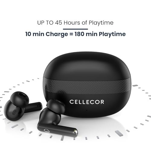 CELLECOR BROPODS C105 Tune TWS with 45 Hrs Playtime, Noise Cancellation, Auto-Connect, Touch Controls, 13mm Drivers, 50ms Low Latency Game Mode, Fast Charging-Type-C, BT- 5.3v (Black) - Image 3