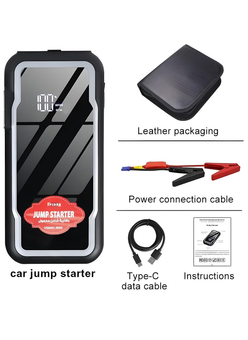SPIDER - Portable Jump Starter – 12000mAh High-Capacity Battery Booster, Multi-Function Car Battery Charger, Compact Jump Box with Integrated Flashlight, Essential for Vehicle Emergency Kit (JS10002) - Image 1