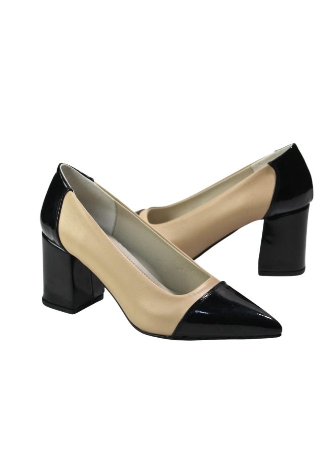 حذاء بكعب من الجلد اللامع 7 سم -بيج - Image 2