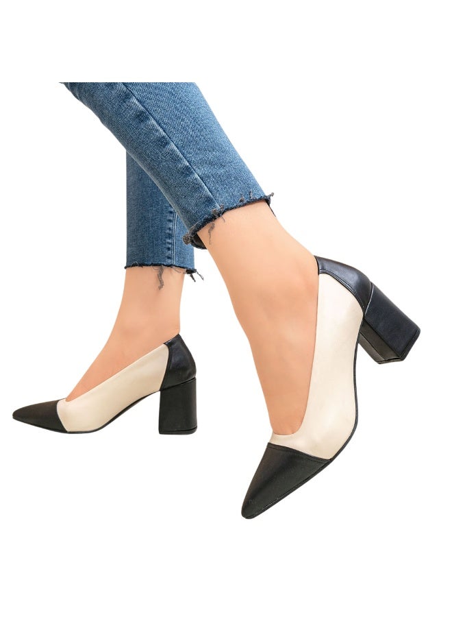 حذاء بكعب من الجلد اللامع 7 سم -بيج - Image 1