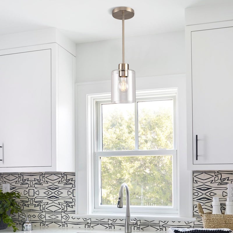 KLSS Brushed Nickel Pendant Lights,Modern Farmhouse Pendant Light,Light Fixture Kitchen Pendant Mini Hanging Light for Sink Island,Adjustable Height,Home Décor Lighting(Brushed Nickel 1 pack Stem Rod) - Image 2