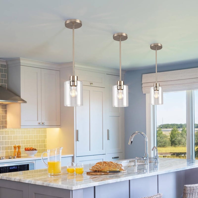 KLSS Brushed Nickel Pendant Lights,Modern Farmhouse Pendant Light,Light Fixture Kitchen Pendant Mini Hanging Light for Sink Island,Adjustable Height,Home Décor Lighting(Brushed Nickel 1 pack Stem Rod) - Image 1