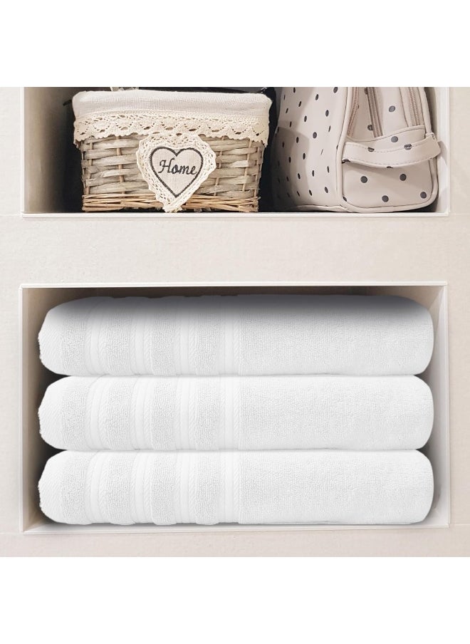 Hotel Linen Klub Hotel Linen Klub PACK of 3 Luxury Bath Towel - 100% Cotton, 600 GSM Terry Fabric, Soft & Highly Absorbent, Quick-Dry, Elegant Dobby Border, Ring Spun for Spa-Like Comfort, Size: 70x140cm, White  - Image 3