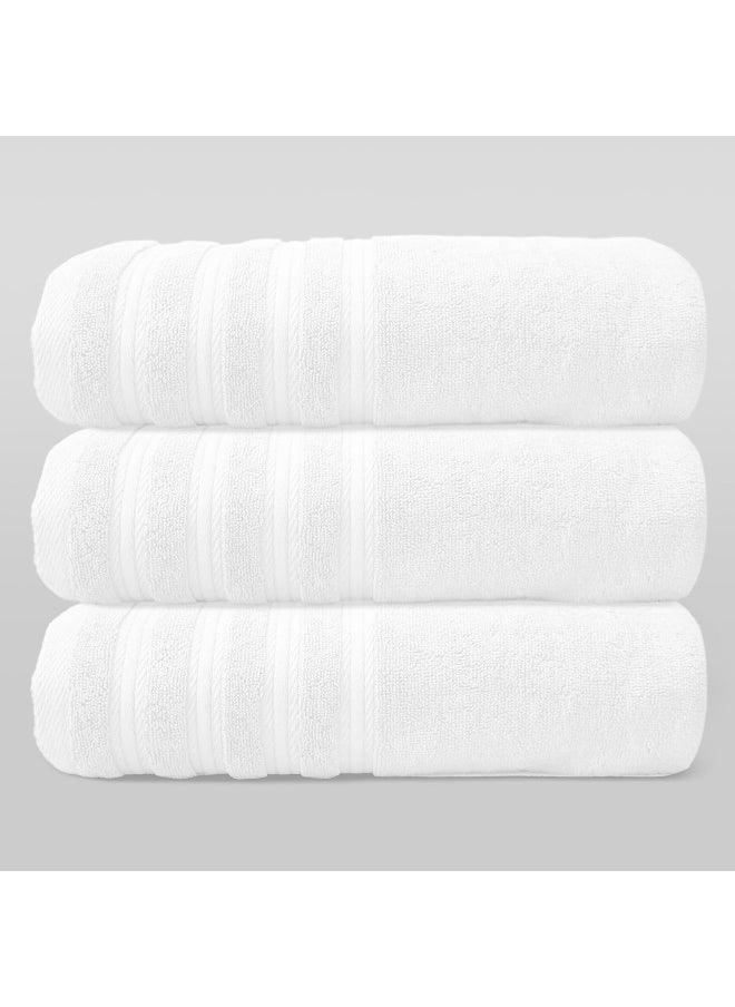 Hotel Linen Klub Hotel Linen Klub PACK of 3 Luxury Bath Towel - 100% Cotton, 600 GSM Terry Fabric, Soft & Highly Absorbent, Quick-Dry, Elegant Dobby Border, Ring Spun for Spa-Like Comfort, Size: 70x140cm, White  - Image 1