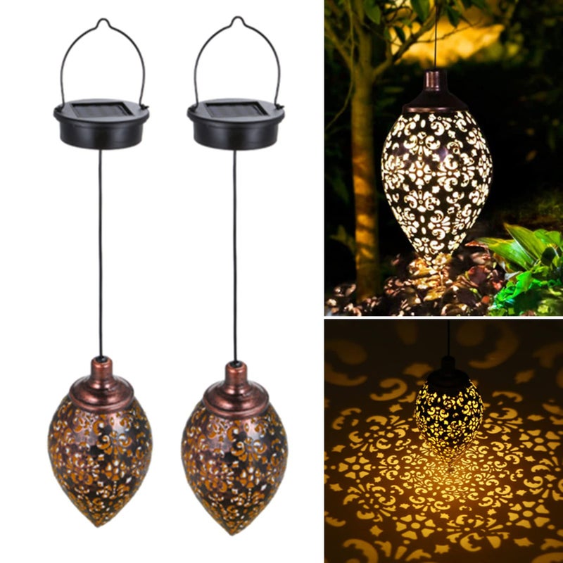 Tomshine (2 Pack) Hanging Solar Lights, Tomshine Solar Lantern LED Moroccan Garden Decor, Metal Solar Lanterns Outdoor Waterproof for Outside, Patio, Porch, Pathway Hanging Decor - Image 1