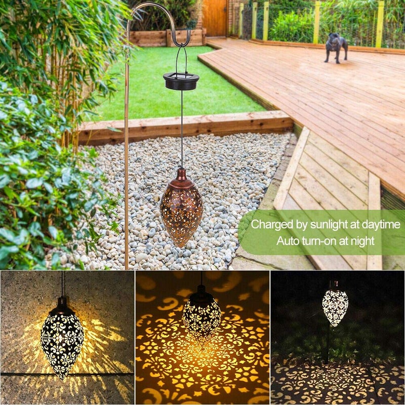 Tomshine (2 Pack) Hanging Solar Lights, Tomshine Solar Lantern LED Moroccan Garden Decor, Metal Solar Lanterns Outdoor Waterproof for Outside, Patio, Porch, Pathway Hanging Decor - Image 3