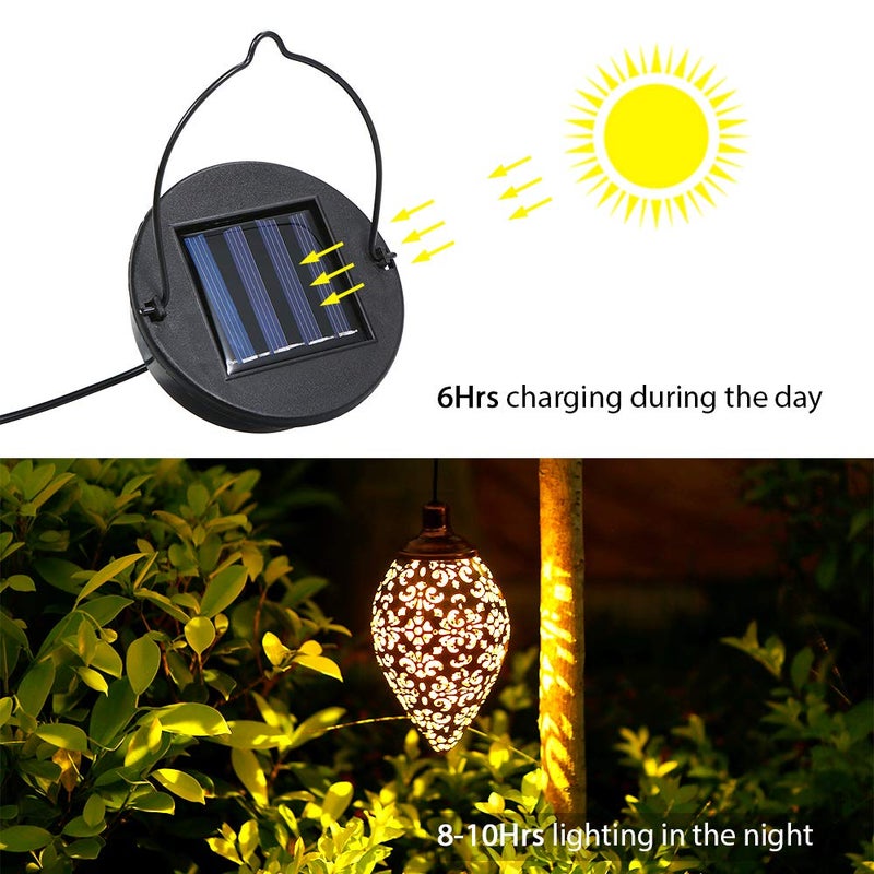 Tomshine (2 Pack) Hanging Solar Lights, Tomshine Solar Lantern LED Moroccan Garden Decor, Metal Solar Lanterns Outdoor Waterproof for Outside, Patio, Porch, Pathway Hanging Decor - Image 4