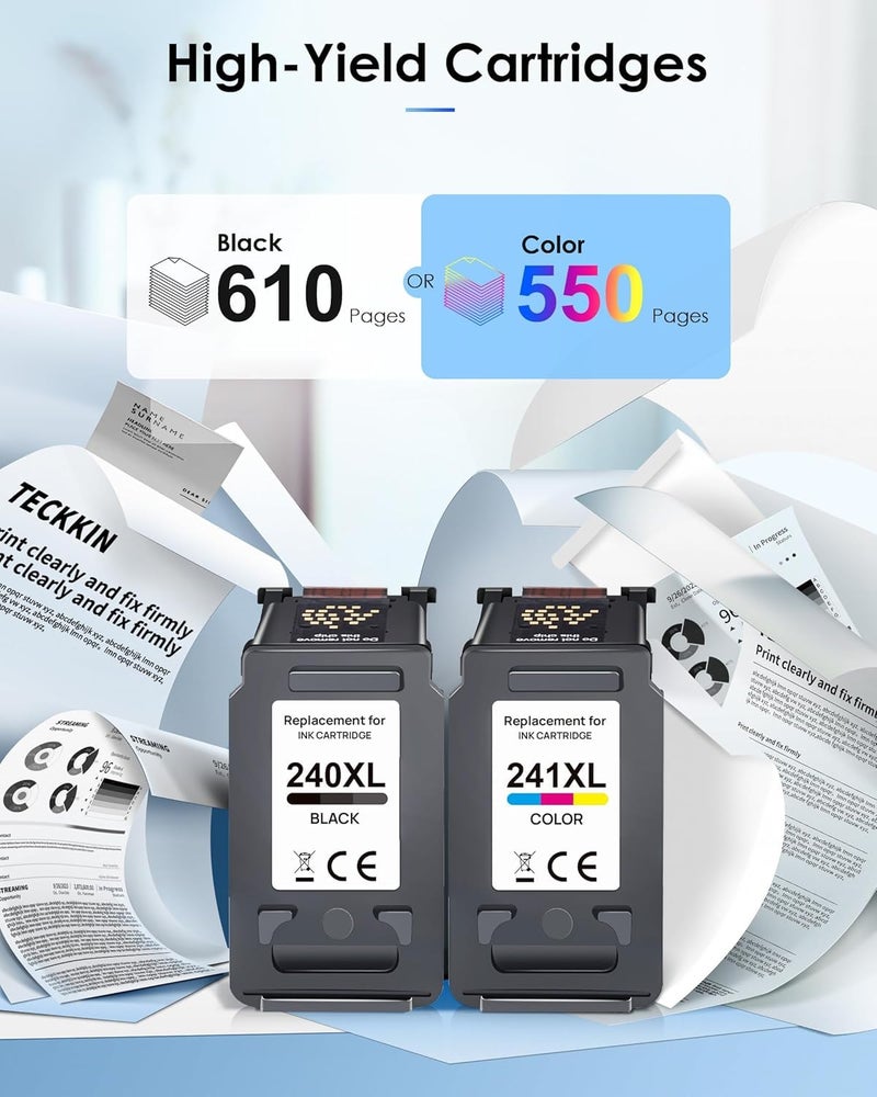 TECKKIN PG-240XL/CL-241XL Ink Cartridges Replacement for Canon 240XL 241XL Combo Pack 240 241 Printer Ink for PIXMA MG3620 MG3600 TS5120 TS5100 MG3220 MG3520 MG2120 MX472 (1 Black, 1 Tri-Color) - Image 3