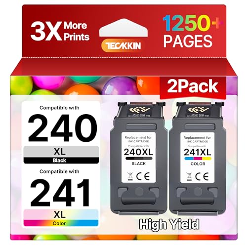 TECKKIN PG-240XL/CL-241XL Ink Cartridges Replacement for Canon 240XL 241XL Combo Pack 240 241 Printer Ink for PIXMA MG3620 MG3600 TS5120 TS5100 MG3220 MG3520 MG2120 MX472 (1 Black, 1 Tri-Color) - Image 1