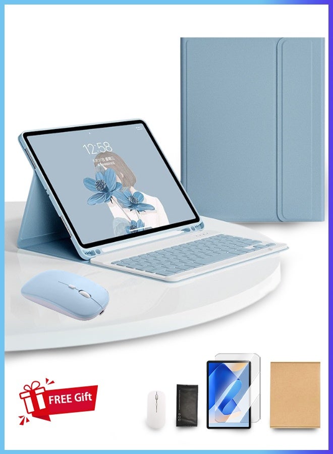 Keyboard Case For iPad Pro M4 11-Inch 2024 (5th Generation A2836 A2837 A3006), iPad Keyboard With Wrap-Around Drop-Proof Leather Shockproof Triangle Stand Built-In Pen Slot Flip Smart Wake-Up/Free 2-In-1 Screen Protector-Blue - Image 1