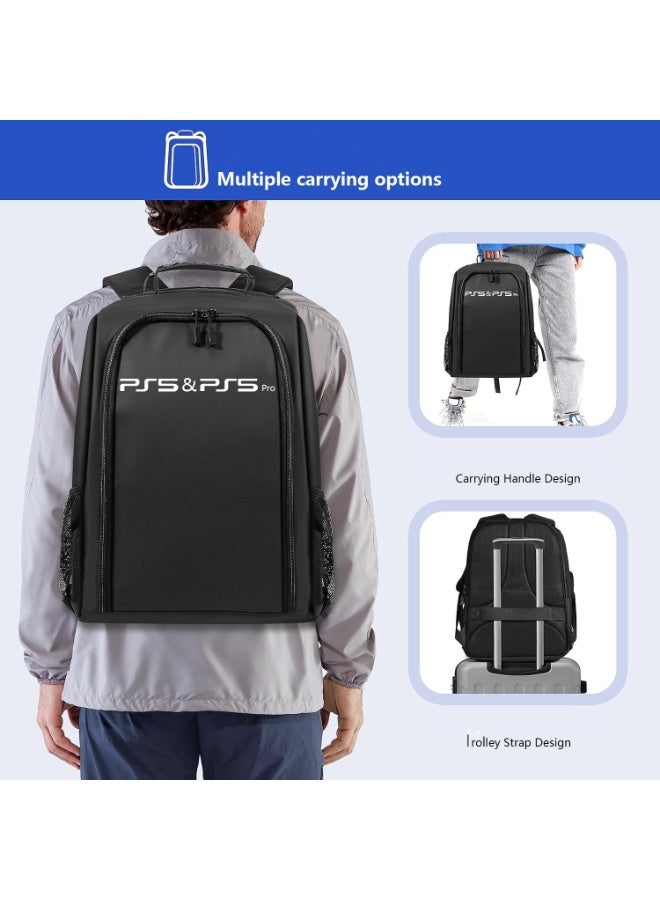 Large Capacity Backpack for PS5 Pro/PS5 Slim/PS5, Protective Travel Carrying Case, Storage Bag with Zippered Pocket for PlayStation 5, 15.6in Laptop, Headphones, Game Discs and Accessories - Image 3