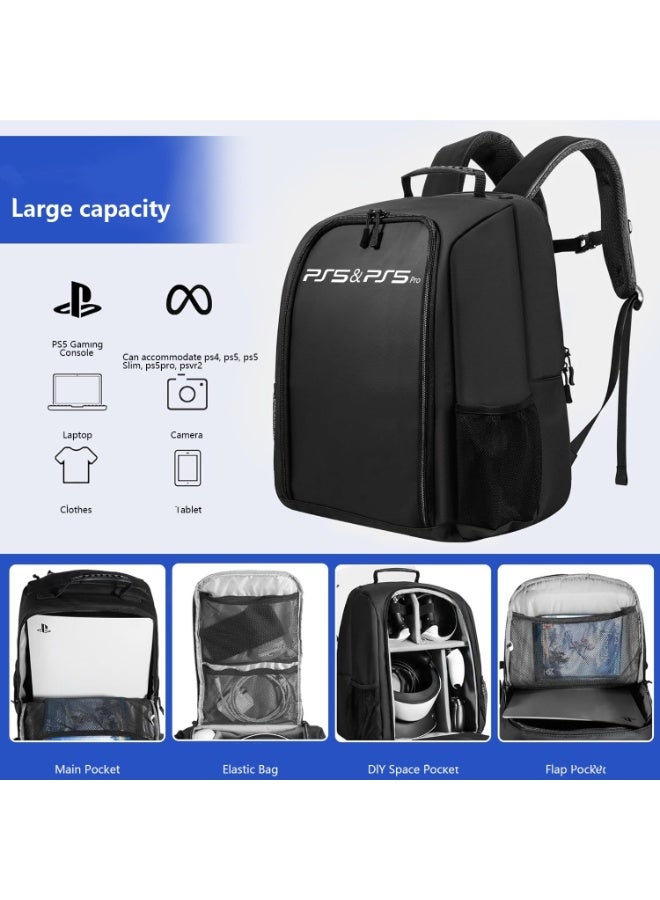 Large Capacity Backpack for PS5 Pro/PS5 Slim/PS5, Protective Travel Carrying Case, Storage Bag with Zippered Pocket for PlayStation 5, 15.6in Laptop, Headphones, Game Discs and Accessories - Image 2