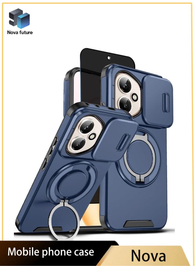 مستقبل نوفا [2 في 1] غطاء Honor 400 مع واقي شاشة للخصوصية، غطاء كاميرا منزلق، حامل دائري مدمج يدور 360 درجة، غطاء خلفي مقاوم للصدمات شديد التحمل لهاتف Honor 400 5G مقاس 6.55 بوصة (أزرق، عبوة من 1+1) - Image 1