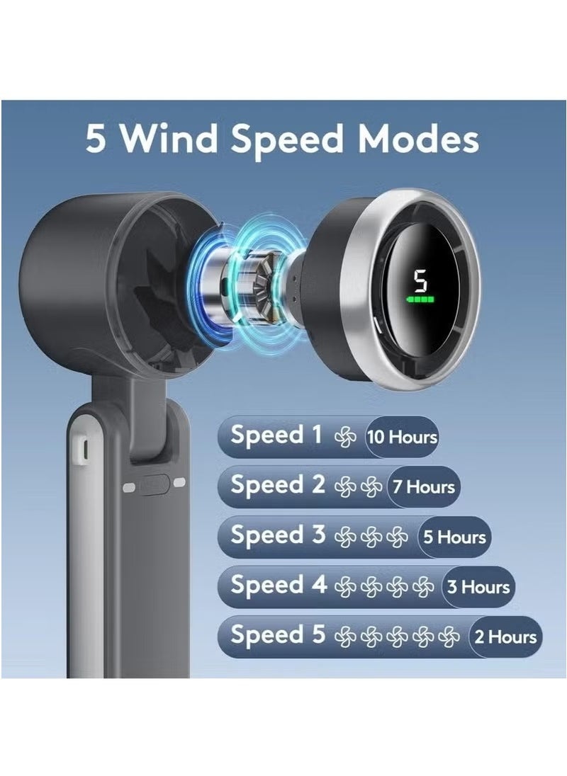 أكاليكس Portable Handheld Mini Fan with 50000 RPM Turbo Motor – Foldable Design, 5-Speed Settings, Digital Display, 3600mAh Type-C Rechargeable Battery – Ideal for Travel, Outdoor & Daily Use – Black - Image 4