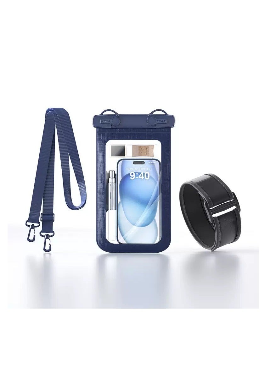 2Pcs Waterproof Phone Pouch Set with Arm Strap & Lanyard Design - Touch-Sensitive Underwater Dry Bag, IPX8 Certified Universal Phone Case with Adjustable Wearable Straps for Phones up to 7.2'' - Ideal for Swimming, Running, Hiking & Water Sports - Leak-Proof, Shockproof & Hands-Free Convenience(D012-2-Blue)