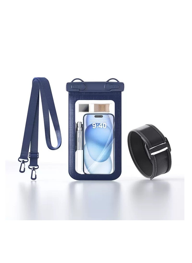 CityRiya-Long 2Pcs Waterproof Phone Pouch Set with Arm Strap & Lanyard Design - Touch-Sensitive Underwater Dry Bag, IPX8 Certified Universal Phone Case with Adjustable Wearable Straps for Phones up to 7.2'' - Ideal for Swimming, Running, Hiking & Water Sports - Leak-Proof, Shockproof & Hands-Free Convenience（D012-2-Blue）  - Image 1