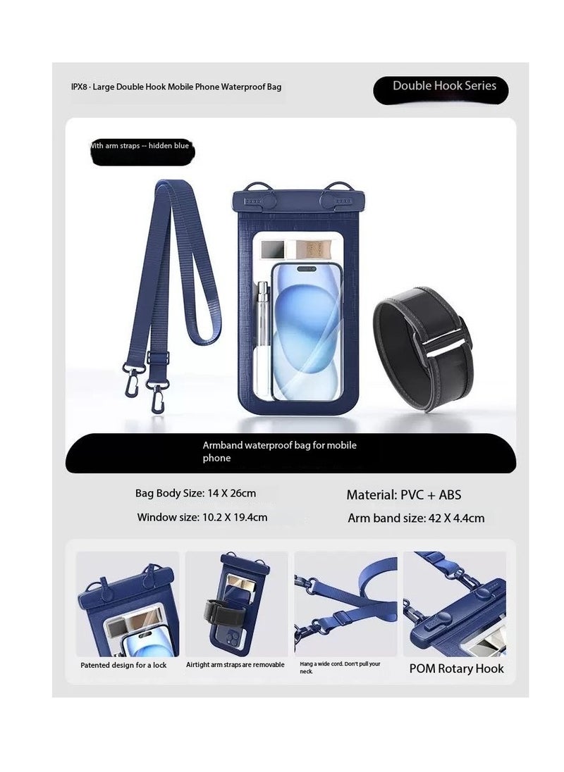 CityRiya-Long 2Pcs Waterproof Phone Pouch Set with Arm Strap & Lanyard Design - Touch-Sensitive Underwater Dry Bag, IPX8 Certified Universal Phone Case with Adjustable Wearable Straps for Phones up to 7.2'' - Ideal for Swimming, Running, Hiking & Water Sports - Leak-Proof, Shockproof & Hands-Free Convenience（D012-2-Blue）  - Image 2