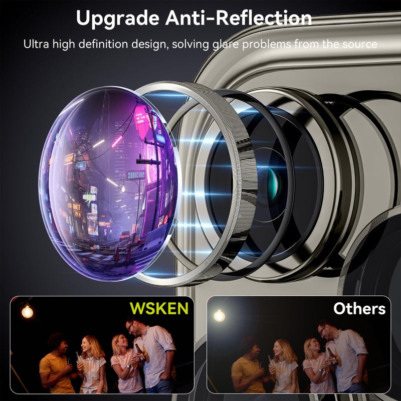 WSKEN for iPhone 15 Pro/iPhone 15 Pro Max Camera Lens Protector,[Keep Original Shooting] Shatterproof 9H Tempered Glass Camera Screen Protector Metal Ring Cover Film Accessories,Grey Titanium - Image 2