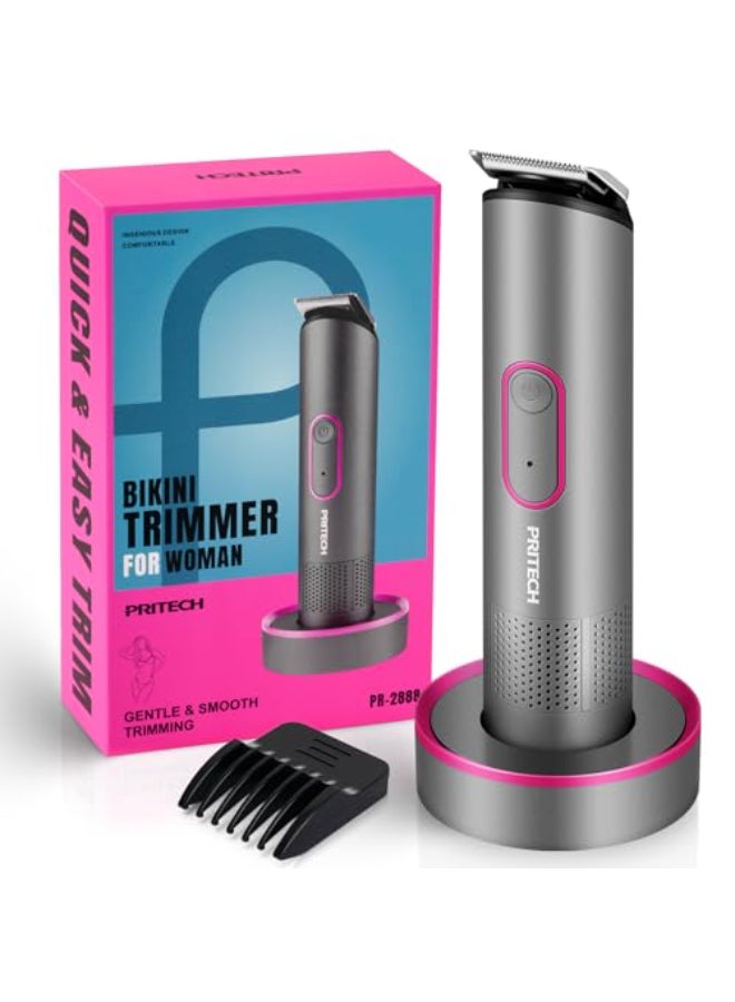 PRITECH Bikini Trimmer for Women Rechargeable Pubic Hair Trimmer for Sensitive Skin WetDry Use PainFree Electric RazorShaver with Standing Recharge Dock Ideal Gift for Women Slate Grey - Image 1