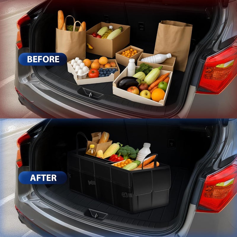 Zeno Car Boot Organiser Bag | Car Boot Tidy Storage | Collapsible Heavy Duty Trunk | Portable Multi Compartment Shopping Holder | Non Slip & Adjustable Securing | Black - Image 3
