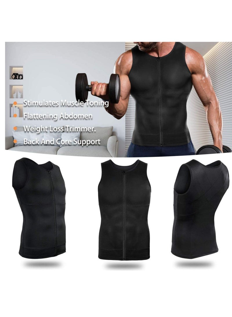 SOLARAE Men Compression Shirts Slimming Undershirts Shapewear Waist Trainer Body Shaper Vest Zipper Tank Top Men, L Size - Image 5