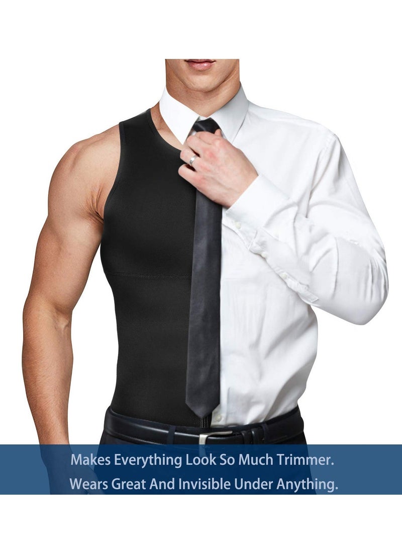 SOLARAE Men Compression Shirts Slimming Undershirts Shapewear Waist Trainer Body Shaper Vest Zipper Tank Top Men, L Size - Image 2