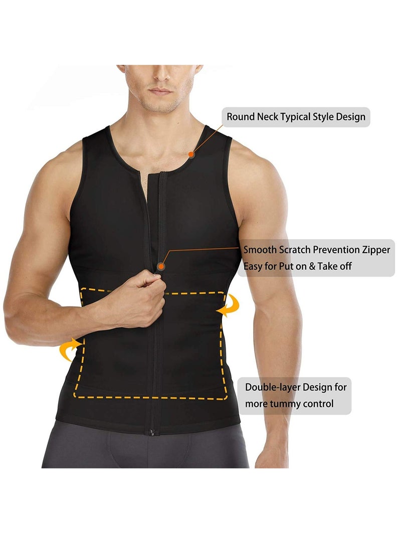 SOLARAE Men Compression Shirts Slimming Undershirts Shapewear Waist Trainer Body Shaper Vest Zipper Tank Top Men, L Size - Image 3