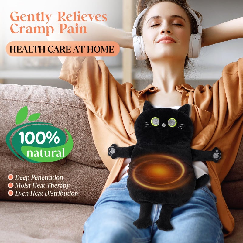GEOPAI Microwave Heating Pad for Pain Relief, 17" x 15" Microwavable Heating Pads for Neck Shoulder, Cramps, Back Pain, Muscles, Joints, Natural Heat Pack Moist Heat, Menstrual Period, Small Black Cat - Image 2
