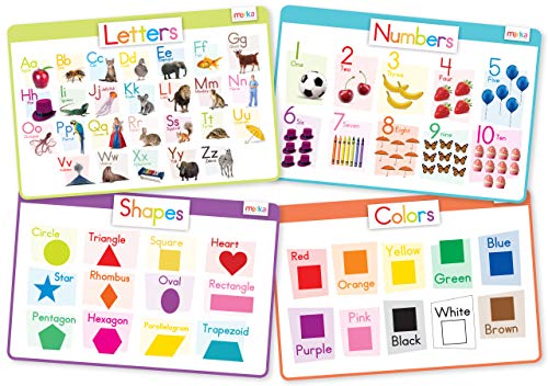 merka merka Placemats for Kids Set of 4 Reusable Washable Toddler Placemats with NonSlip Back Learn Letters Numbers Shapes Colors Perfect for Mealtime Playtime and Craft Activities 17 x 11 in 