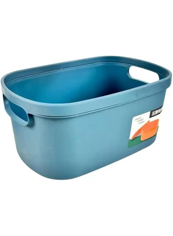 Day To Day Multipurpose Plastic Durable Basket Cabinet Organizer, Desktop Storage Bin With Handle And Lid- Blue - Image 2