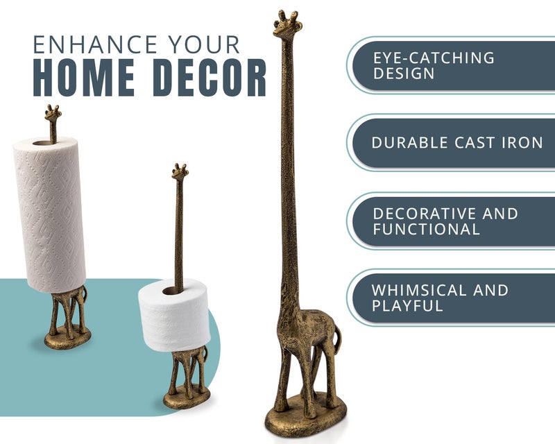 Comfify Giraffe Paper Towel Holder for Kitchen or Decorative Toilet Paper Stand for Bathroom - Unique Antique, Vintage, Whimsical Animal Design Roll Dispenser for Home Decor - Gold with Black - Image 2
