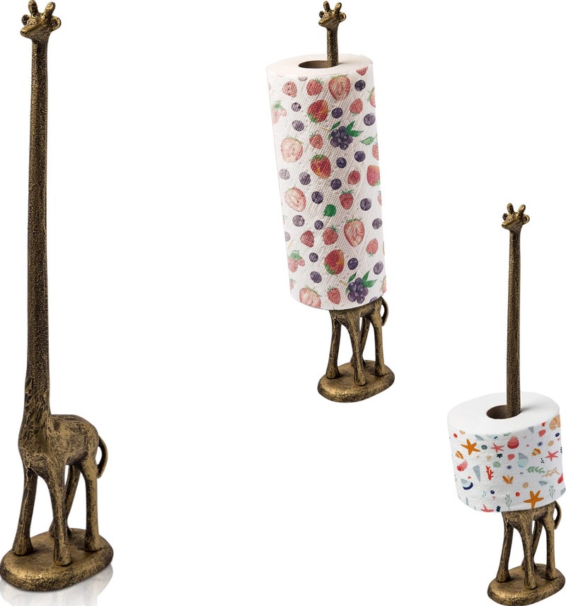 Comfify Giraffe Paper Towel Holder for Kitchen or Decorative Toilet Paper Stand for Bathroom - Unique Antique, Vintage, Whimsical Animal Design Roll Dispenser for Home Decor - Gold with Black - Image 1
